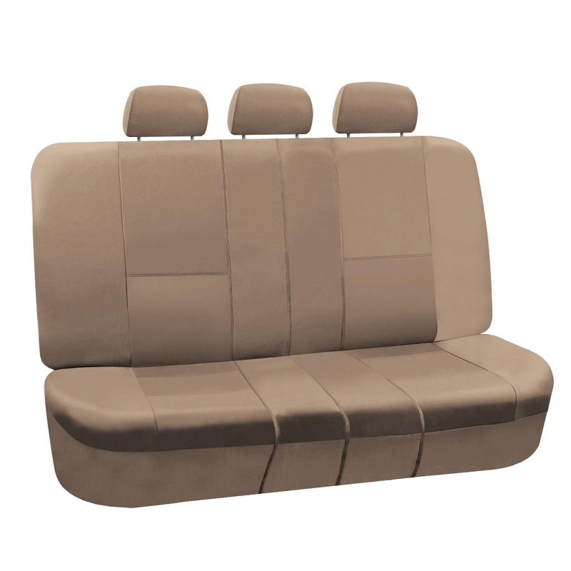 FH Group Back Seat Faux Leather Car Seat Cover - Universal Fit, Rear Seat Covers for Cars with Rear Split Bench, Car Seat Protector for SUV, Sedan, Van, Tan - Image 1